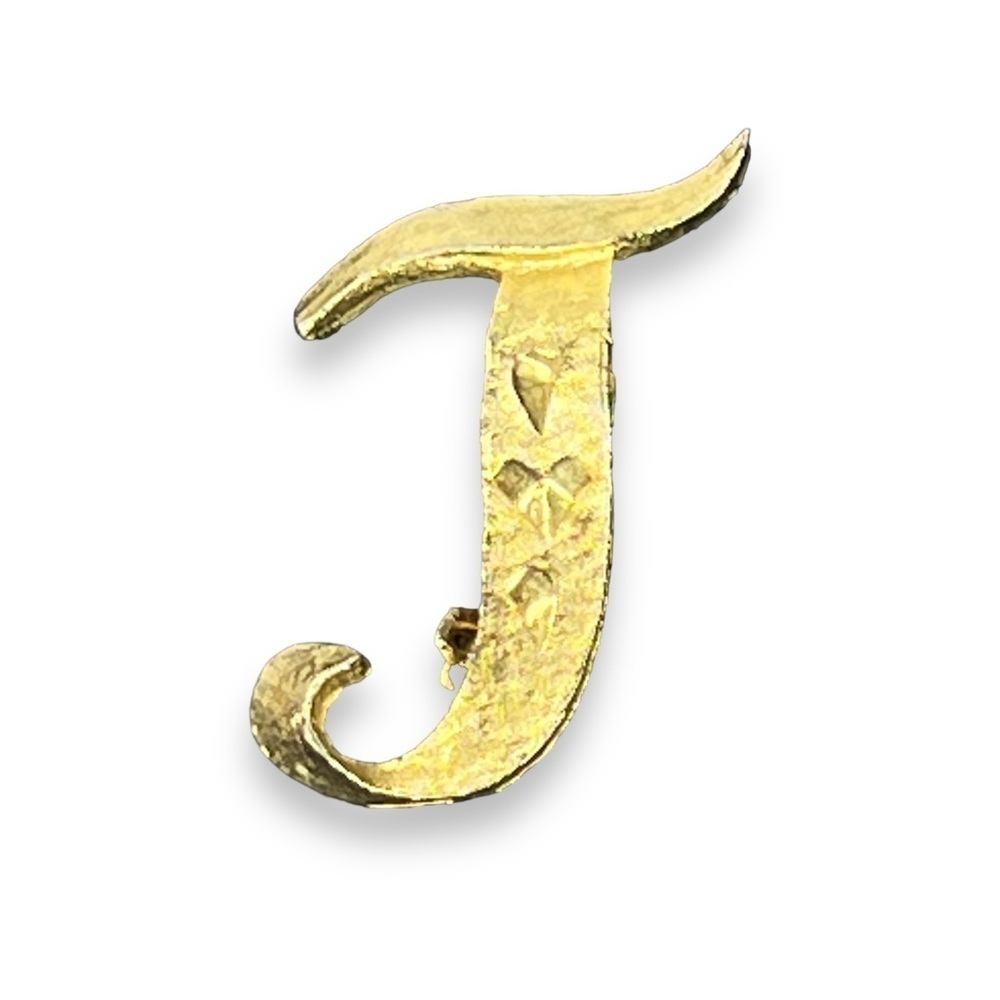 Mamselle Cursive Initial J or T Gold Tone Pin